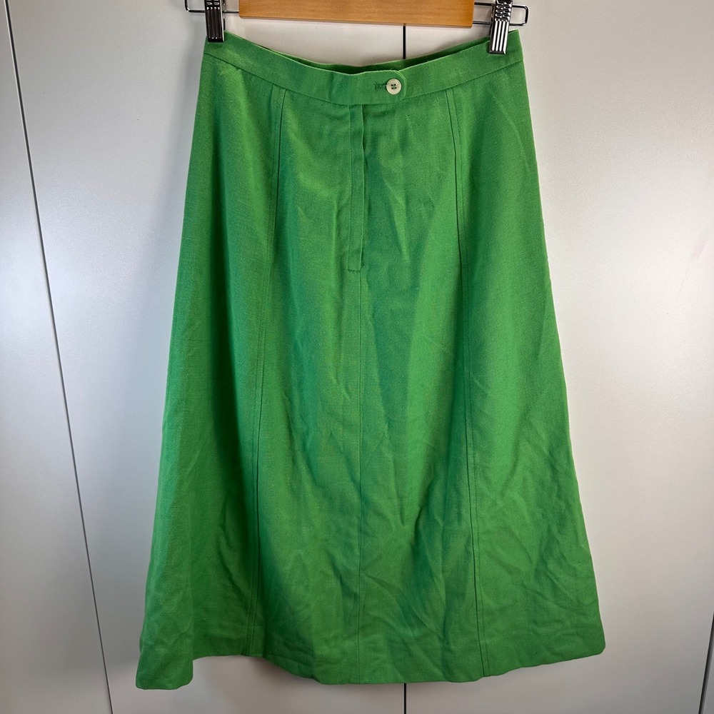 Vintage Bright Green A-Line Midi Skirt Women's Size 8‎ Cotton Wool Lined Classic